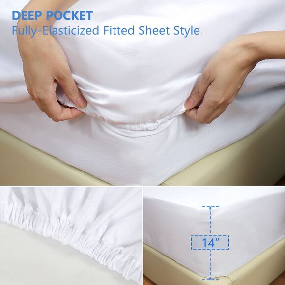 Waterproof Fitted Sheet 4-Piece Set with Bed Skirt and Pillowcases Queen - Picture 3 of 5